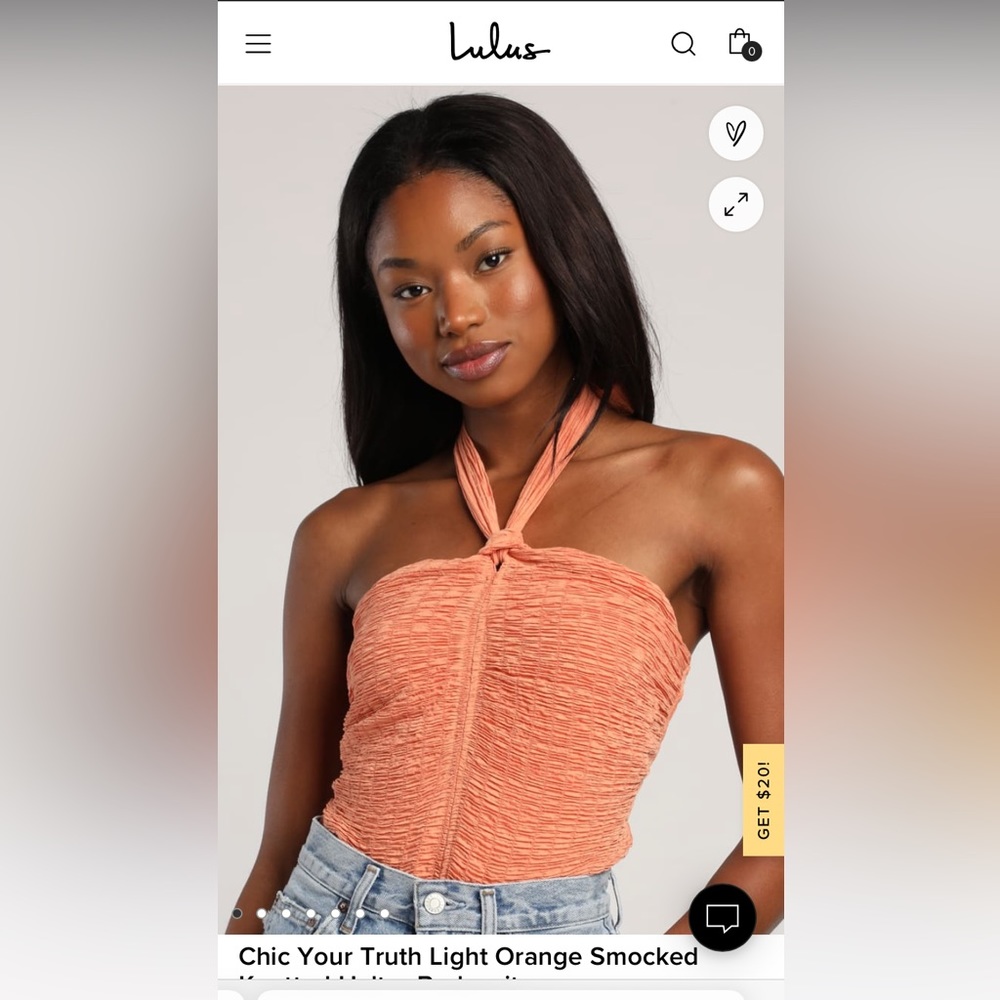 Orange smocked halter top bodysuit